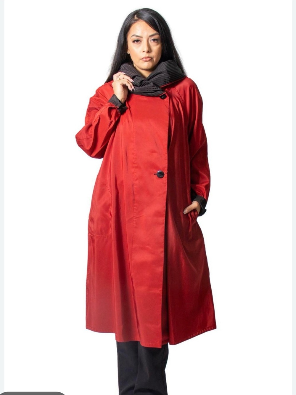 MYCRA PAC Now Women Donatella Red Brown Pleated Hood Reversible Coat